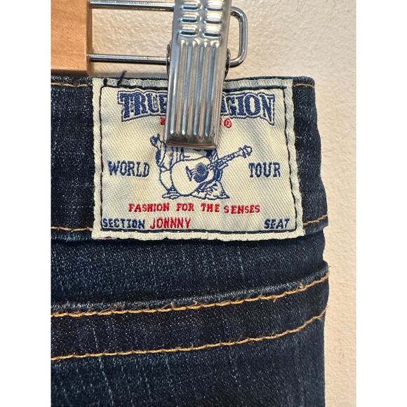 True Religion Tommy Vintage Y2K Low Rise Dark Wash Orange Stitched Bootcut Jean - Picture 14 of 16